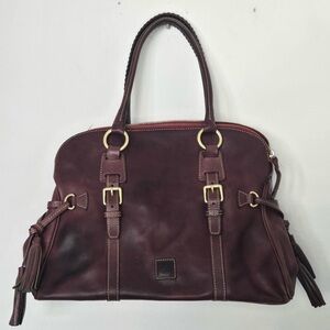 Dooney & Bourke Brown Leather Satchel Tassel Bag Brass Buckles
